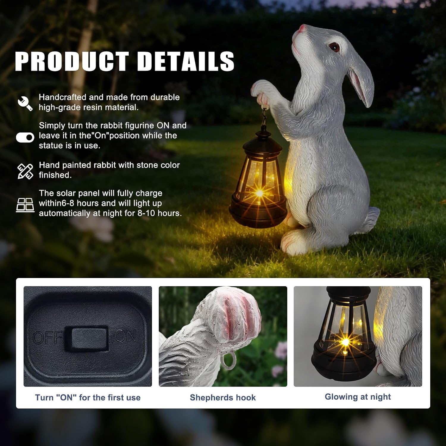 Solar Rabbit Garden Statue with Glowing Lantern - Weatherproof Resin Outdoor Decor for Yard, Patio, Lawn & Balcony