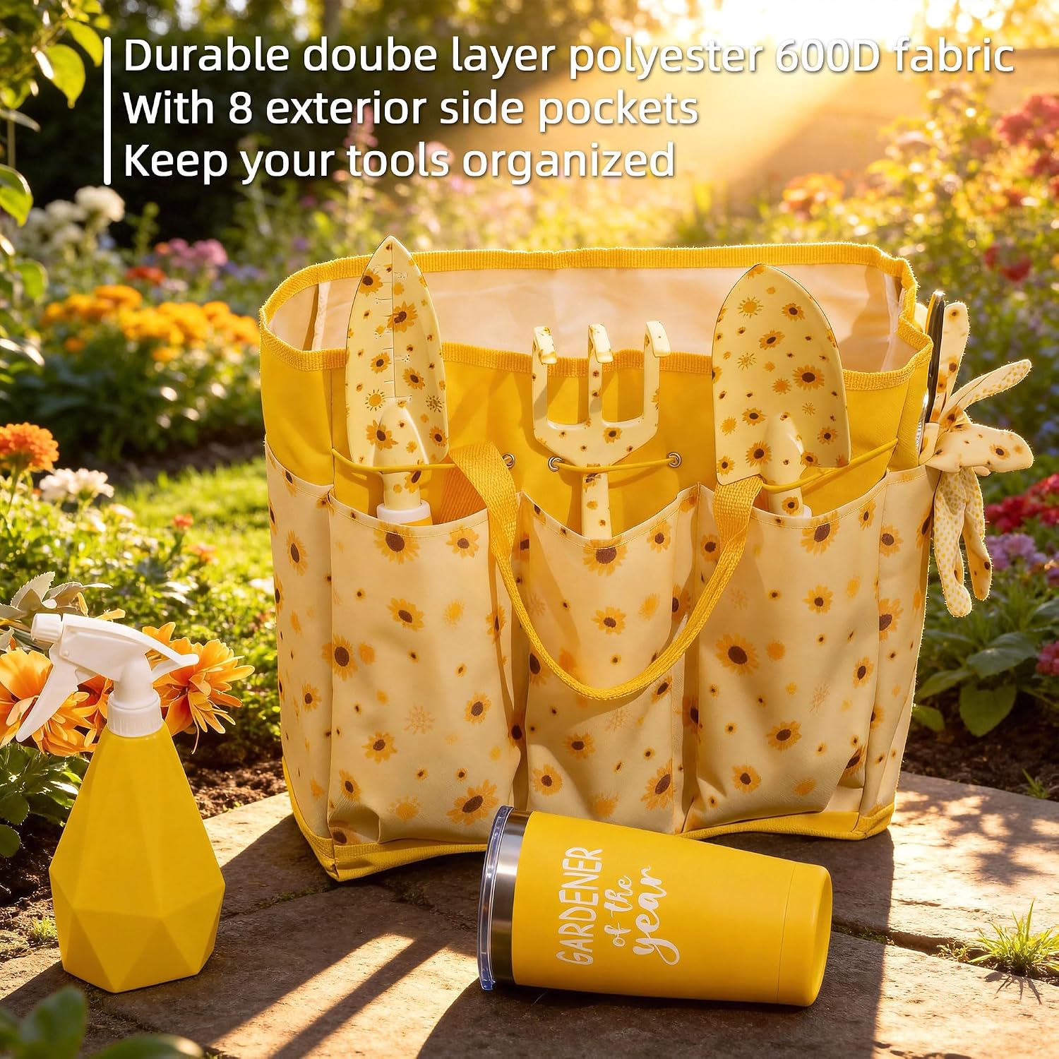 Garden Tool Set with Sunflower Print, Heavy Duty Gardening Hand Tools with Garden Tool Bag,Gardening Gifts for