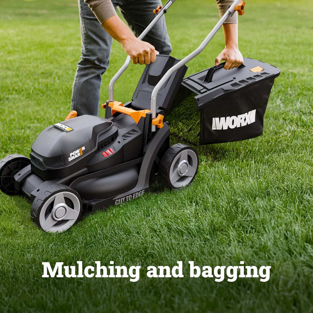 Worx Cordless Lawn Mower, 20V 14" 2-in-1 Grass Mower for Lawn Care, WG733.1 | Brushless Power, Mulching & Bagging