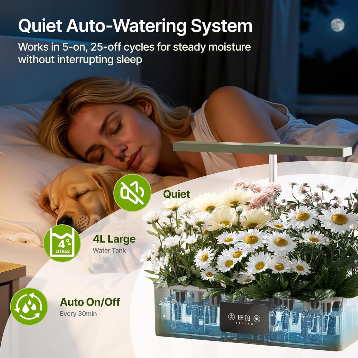 Hydroponics Growing System Kit with 24W Dimmable LED Light, Green | 12 Pods Indoor Herb Garden with Timer & Local Time