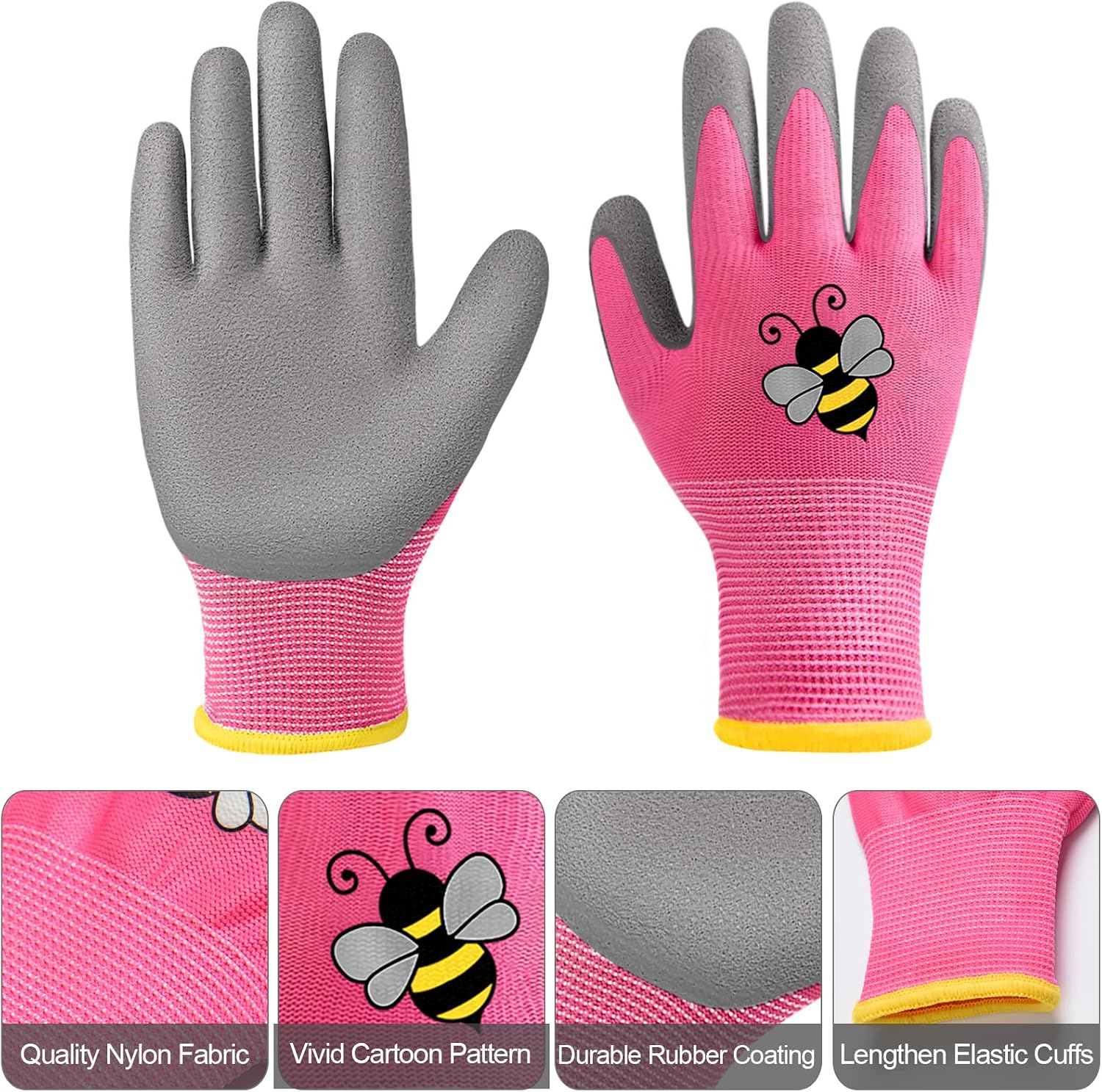 12 Pairs Kids Gardening Work Gloves (Large (Age 9-11)) | Children Yard Work Glove Rubber Coated Garden Gloves for Girls