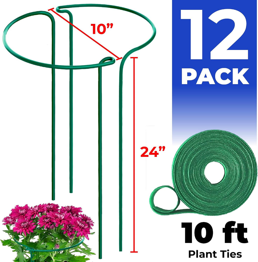 12 Pack Tall Snake Plant Support Stakes – 10" W x 24" H Half Round Peony Cages and Supports for Indoor and Outdoor