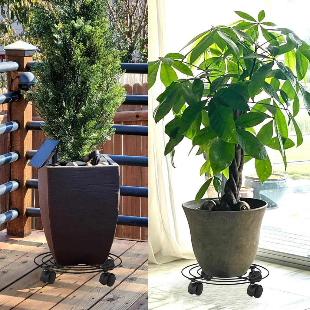 5 Pack 10.6 Inch Metal Plant Caddy with wheels, Heavy Duty Plant Dolly for Indoor and Outdoor Large Potted Plants, Black