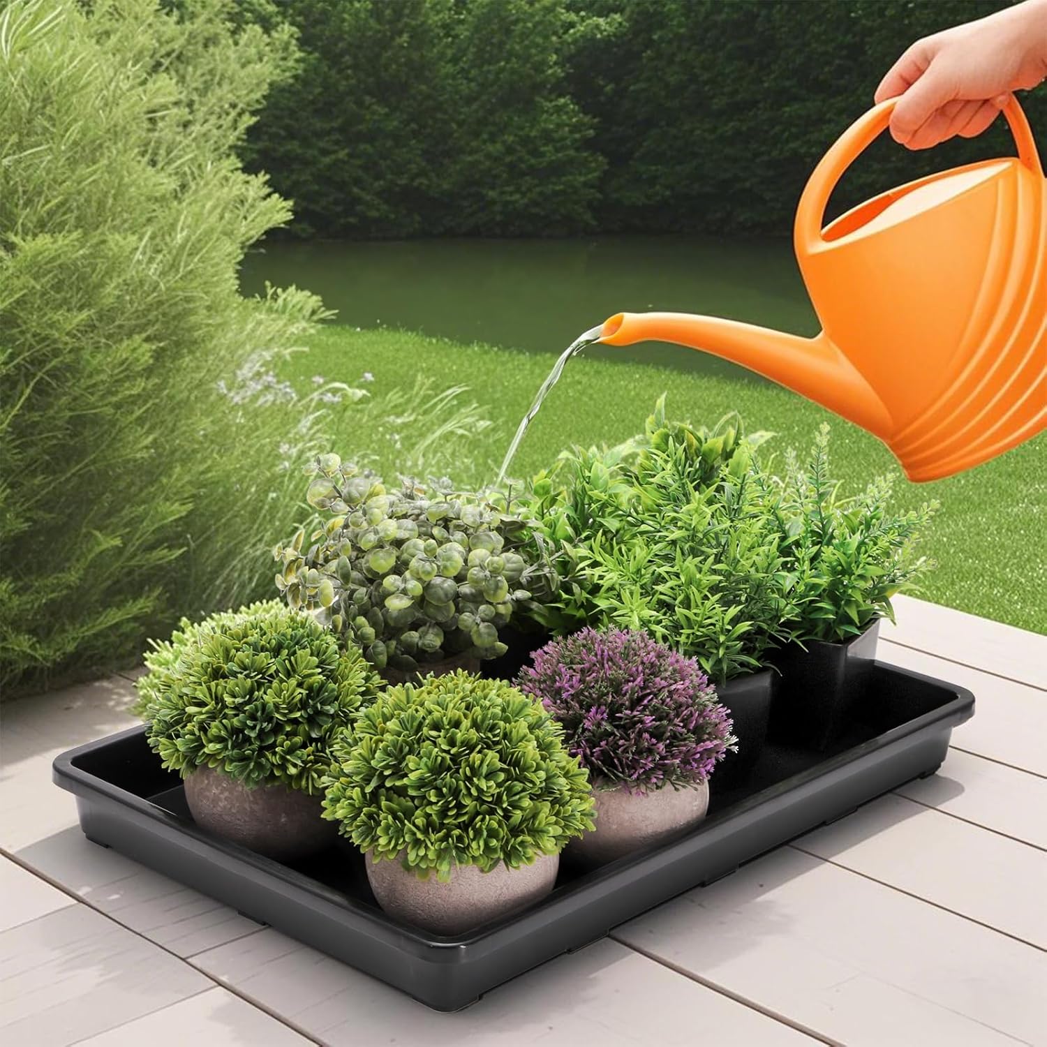 ZAVOOS 6 Pack Nursery Potting Trays with No Drain Holes | Plastic Plant Saucer Growing Tray, 17.3'' x 11.6'' x 1.3''