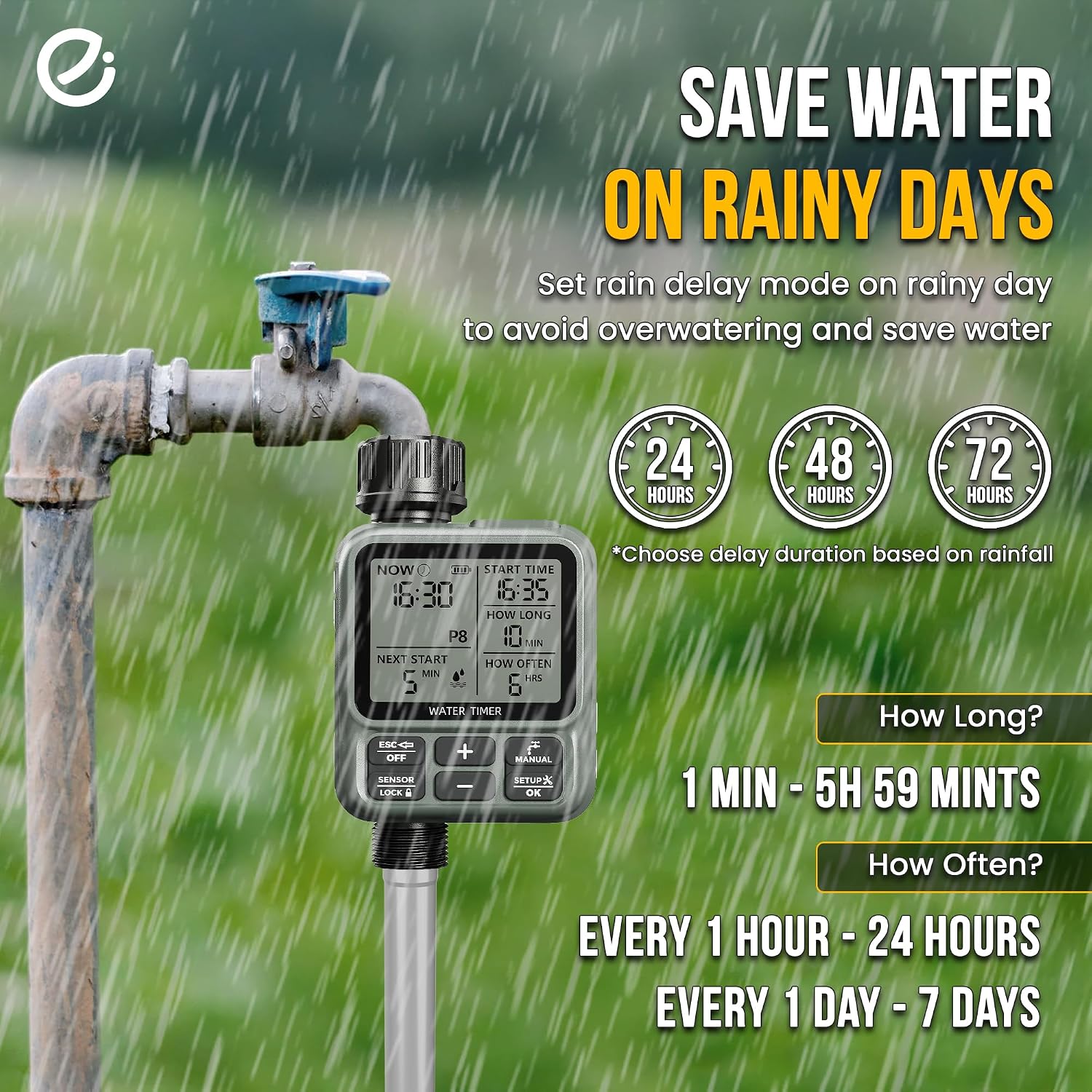 Egardenkart, Sprinkler Timer Outdoor - Water Timer for Garden Hose with Automatic, Manual, Rain Delay Mode | Large