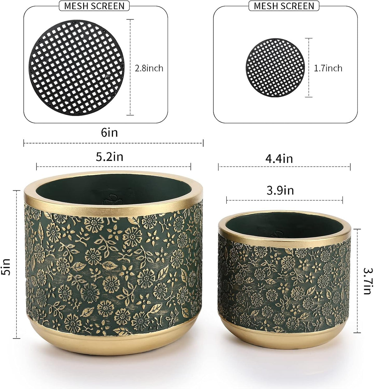 6 +4.4 Inch Cement Planter Decorative Pots with Drainage Hole for All House Plants, Succulents, Flowers, and Cactus