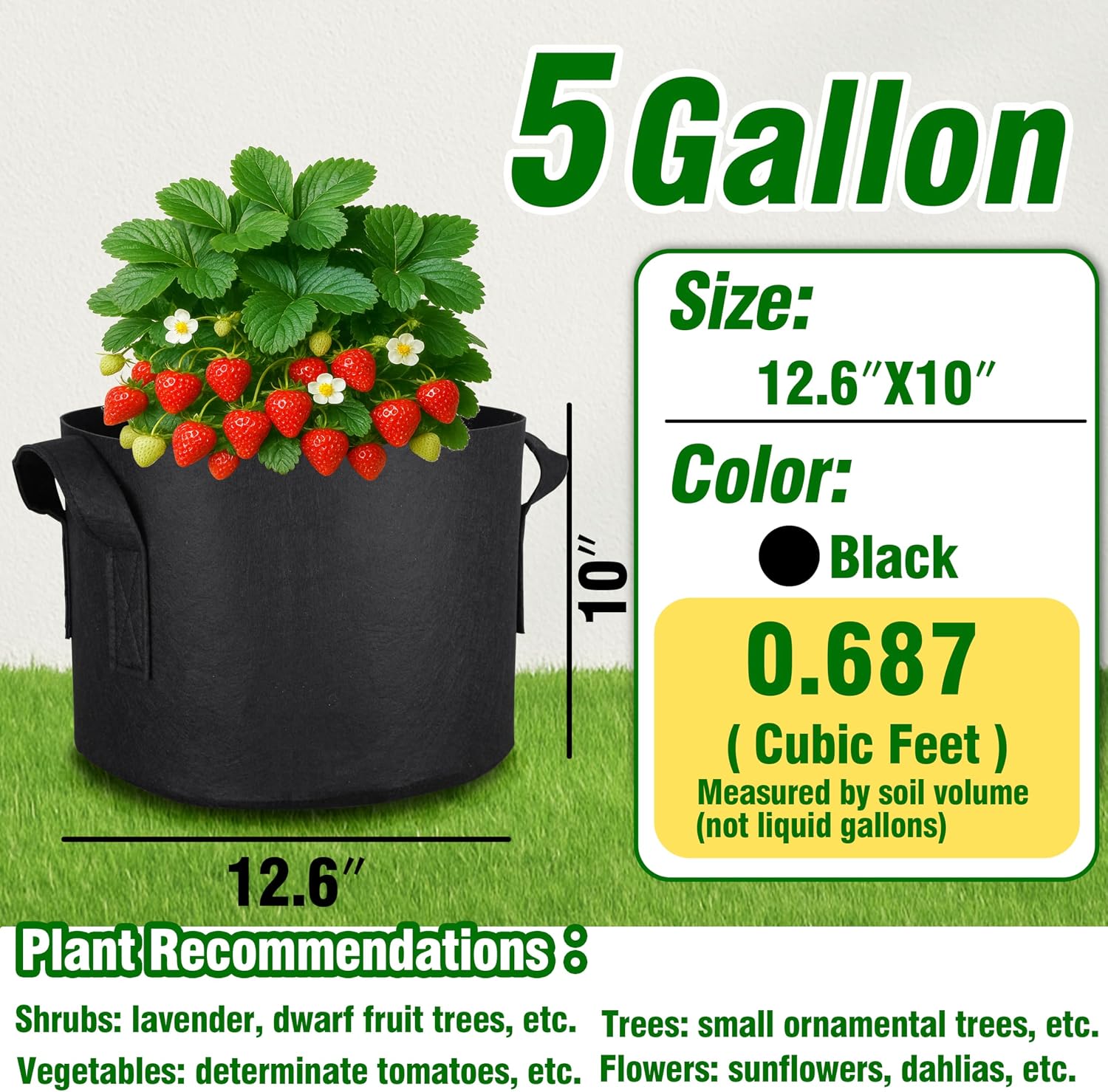 12-Pack 5 Gallon Grow Bags | Heavy Duty Fabric Pots with Durable Handles, Reusable Plant Bags for Vegetable, Flowers