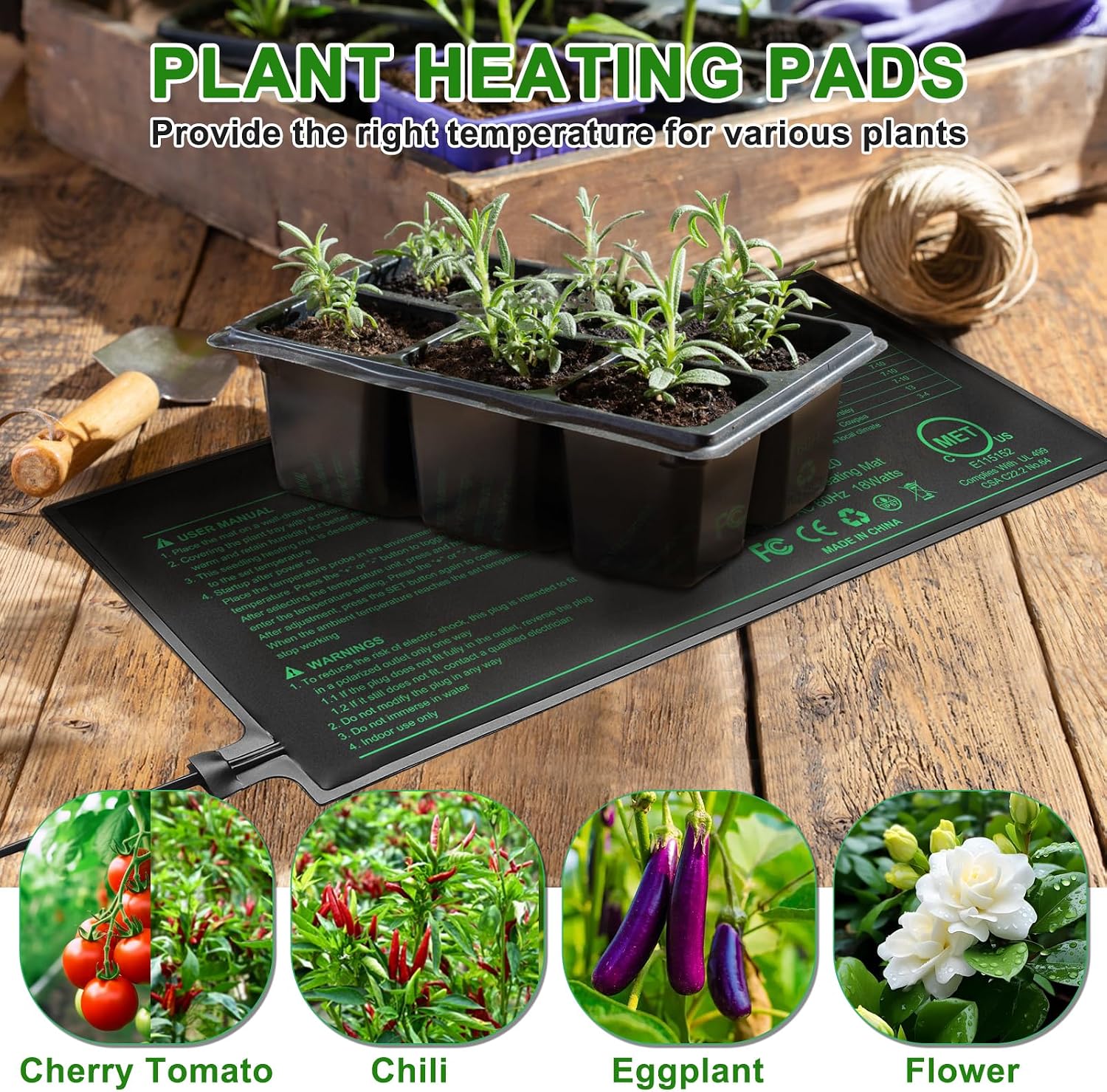Seedling Heat Mat with Thermostat Pack of 2, Dual Certified by MET and UL Plant Heating Mat Pad Equipped with A