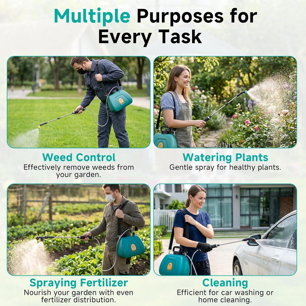 Battery Powered Garden Sprayer 2 Gallon, 7.4V High Pressure Rechargeable Weed Sprayer with 3 Pressure Mode, 5 Spray