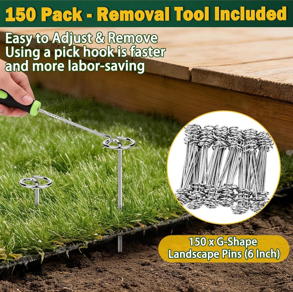 150 PCS Landscape Fabric Staples Stakes, Larger Circle Top Pin 4MM | Heavy Duty Thickened 8 Gauge, 1.5 Inch Circle Top