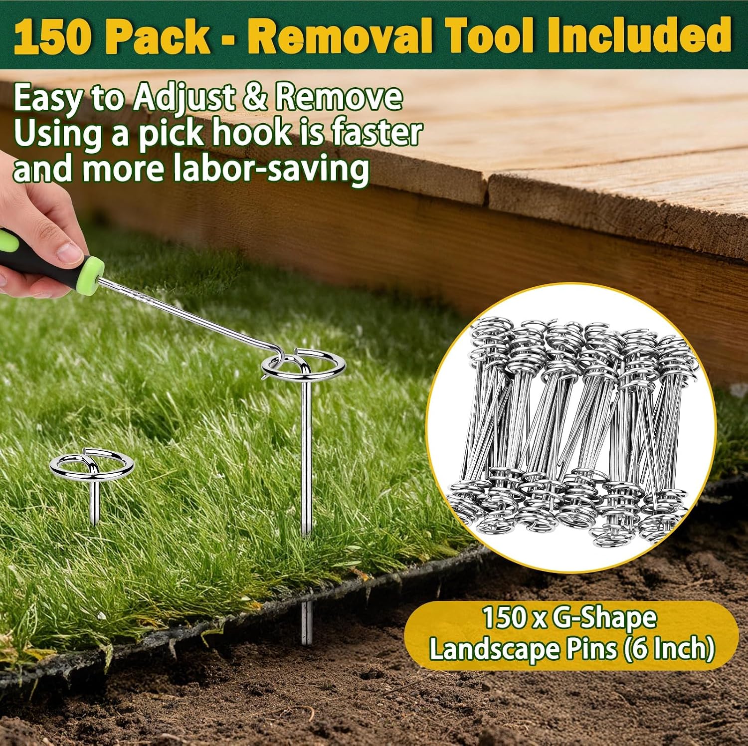 150 PCS Landscape Fabric Staples Stakes, Larger Circle Top Pin 4MM | Heavy Duty Thickened 8 Gauge, 1.5 Inch Circle Top