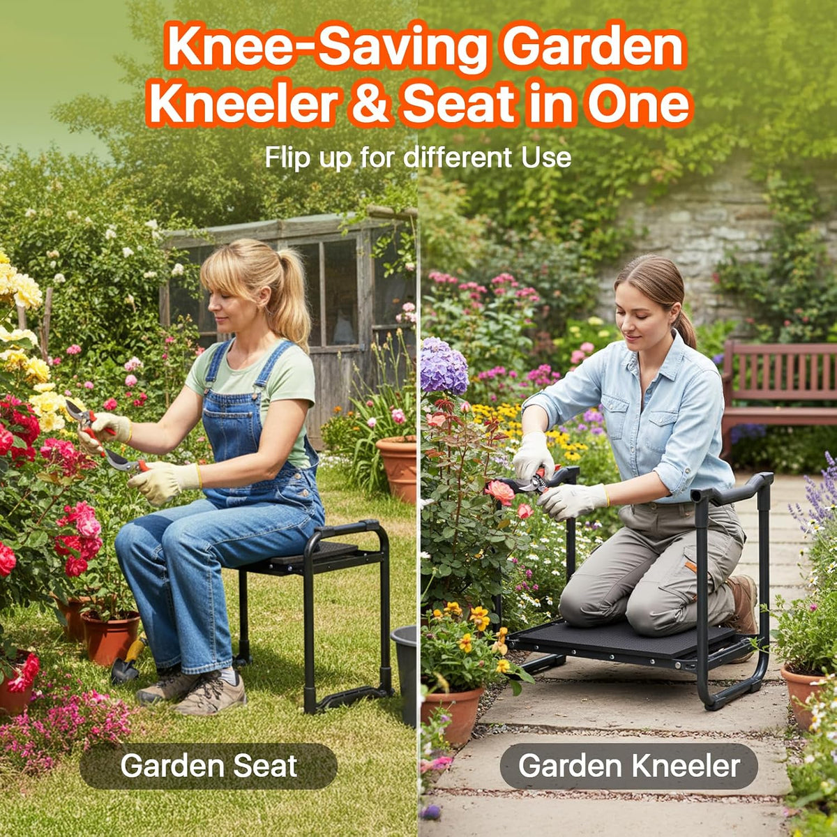 Garden Kneeler and Seat Heavy Duty, Wider and Thicker Kneeling Pad Stool | Foldable Gardening Kneeling Stool with 2