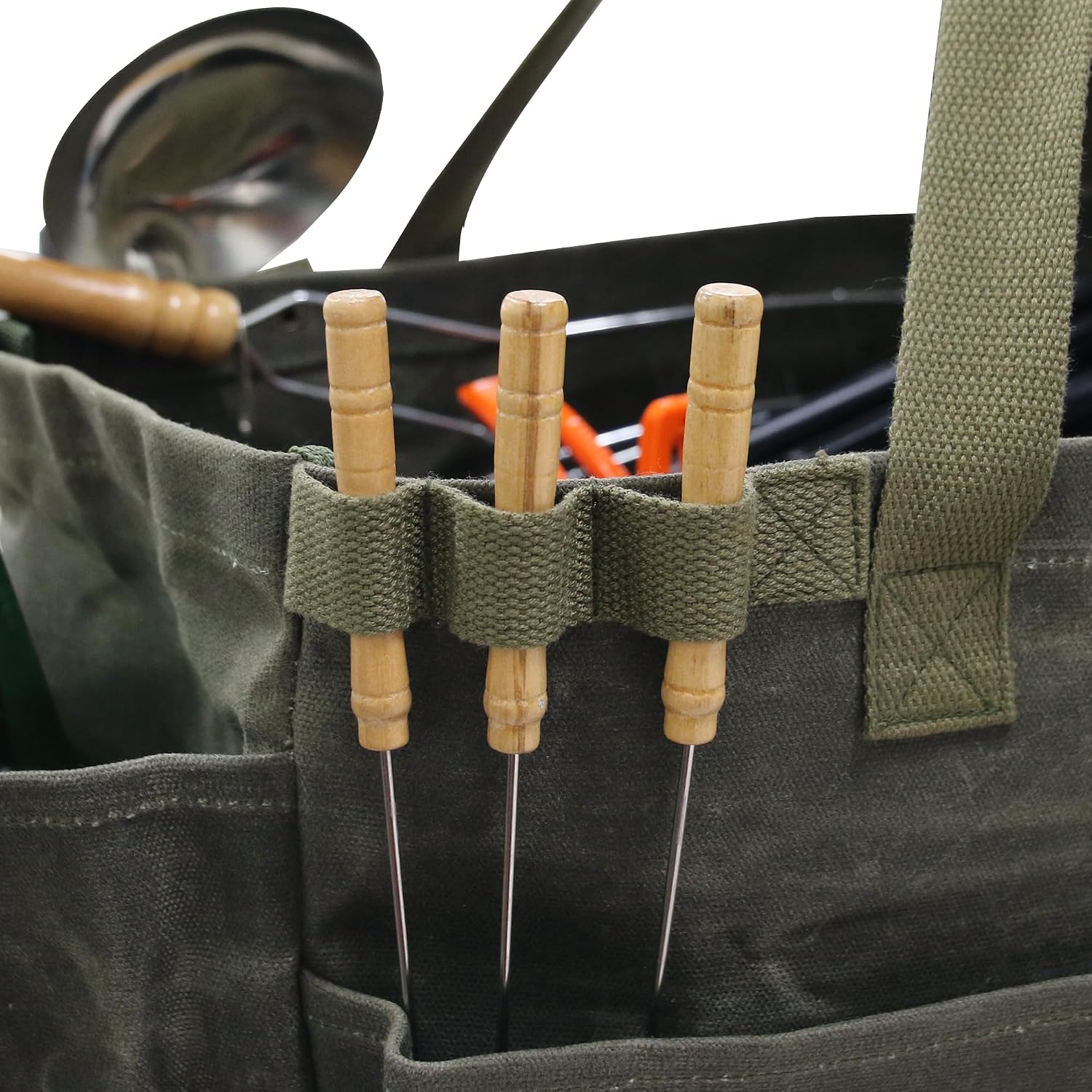 Portable Garden Camping Tool Storage Bag,Waxed Canvas Firewood Carrier Tote bag,Collapsible Sturdy Garden Basket Great