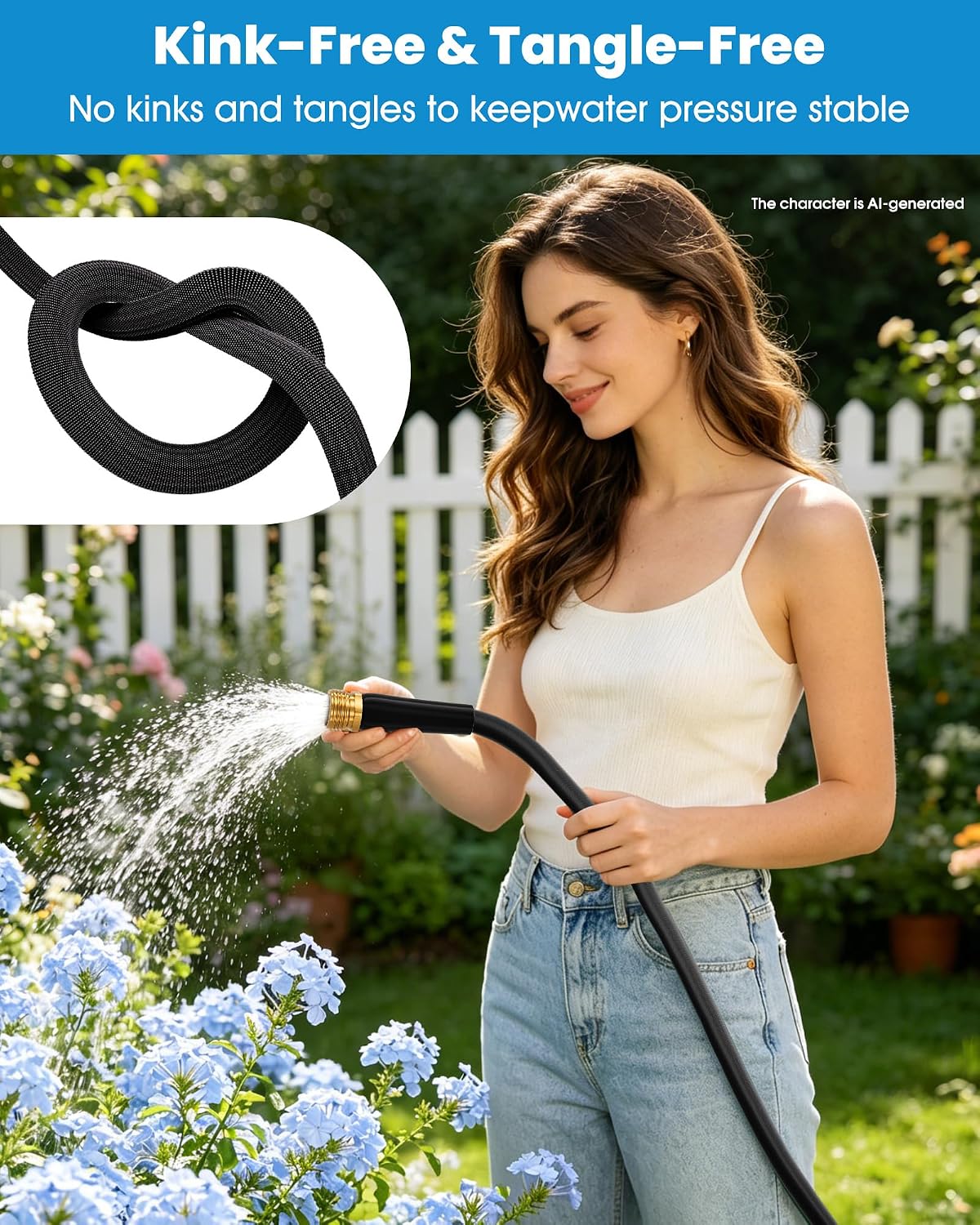 100 FT Garden Hose, Non-Expanding Water Hose, Ultra Flexible, Burst-Resistant, Kink-Free, High-Pressure Garden Hose for