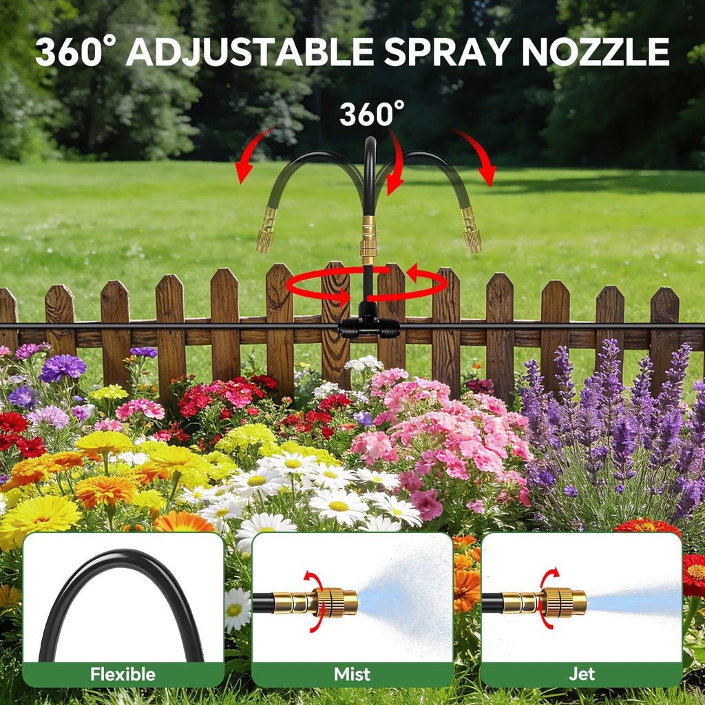 230FT Drip Irrigation System for Garden with 38pcs Adjustable Copper Nozzles & Emitters, Automatic Garden Watering