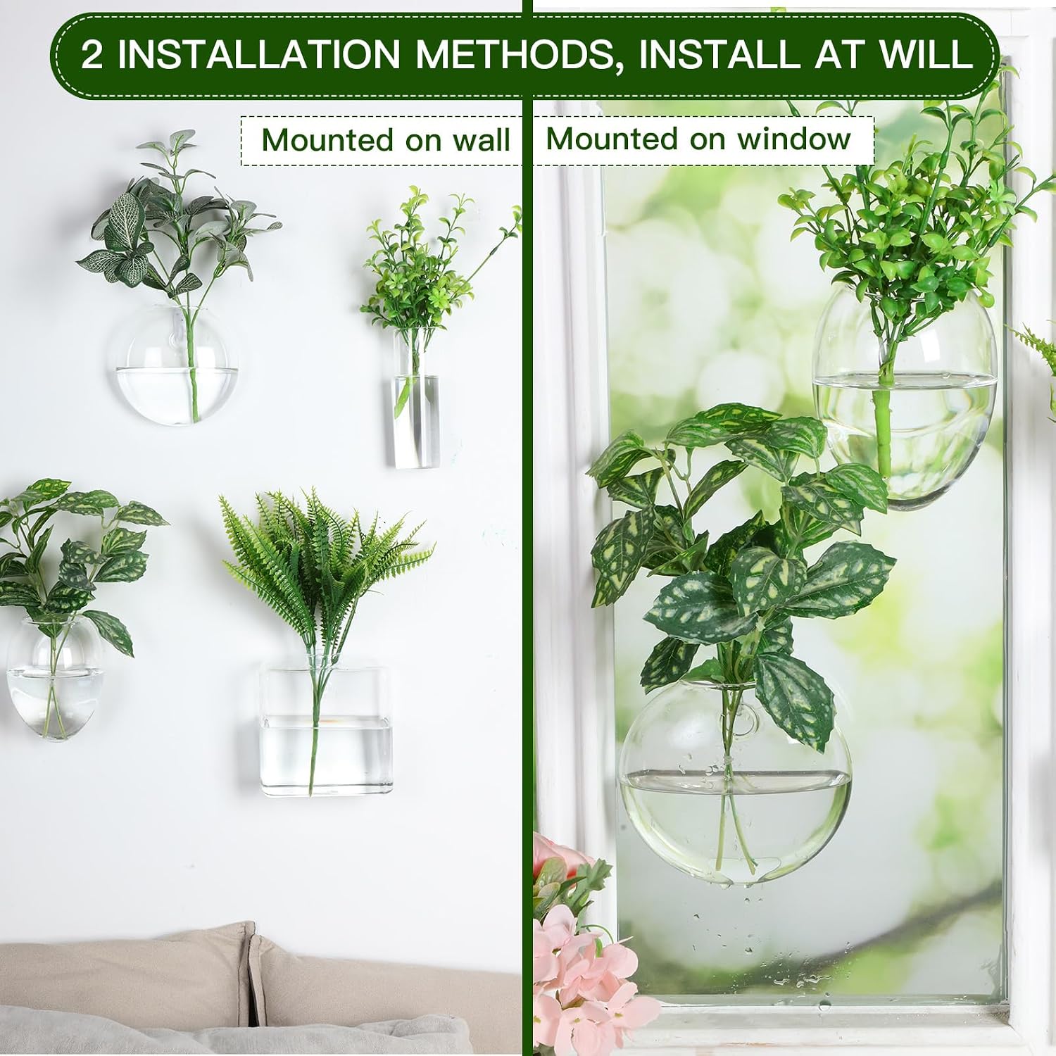 4 Pcs Wall Hanging Planter Wall Window Propagation Station Hanging Planter Glass Terrarium Container Plant Propagation