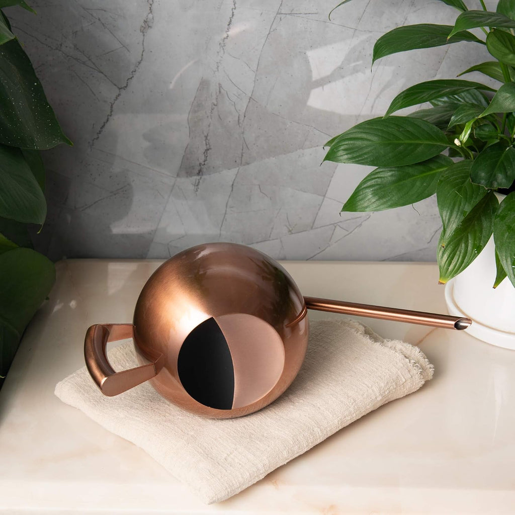 IMEEA 45oz/1.3Liter Metal Watering Cans for Indoor Plants Stainless Steel for Office Fish Bowl Shape (Copper Color)
