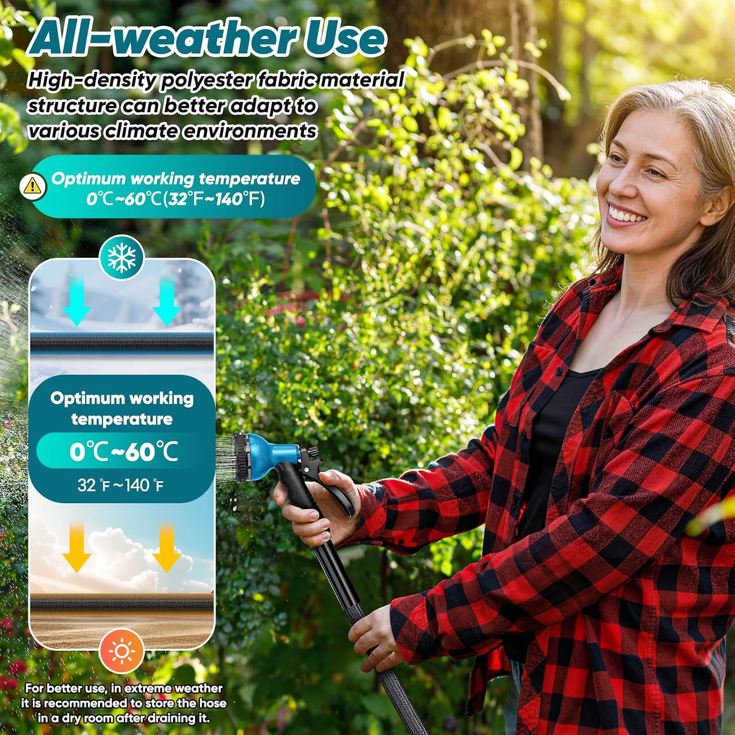 Garden Hose 100FT Non-Expanding, Lightweight Hose With 10-Function Nozzle, Leak-Proof No-Knot, Easy to Carry