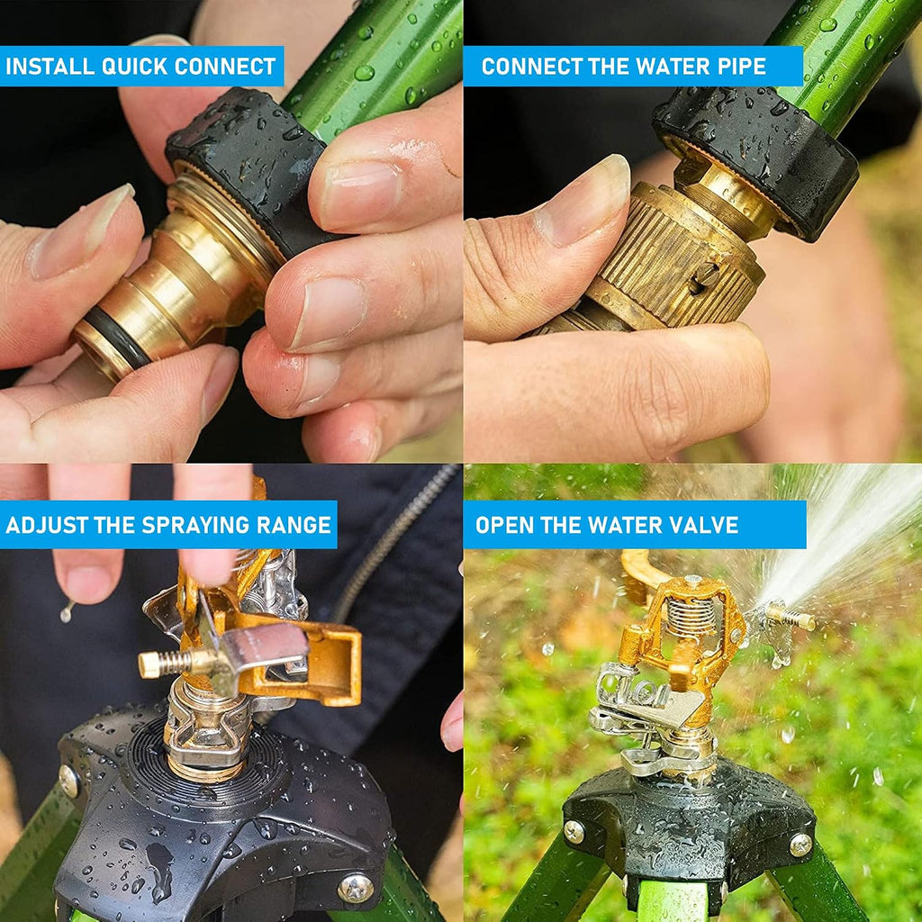 Impact Sprinkler on Tripod Base, Heavy Duty Adjustable Zinc Sprinkler Head for Lawn Yard Garden, 360 Degree Large Area