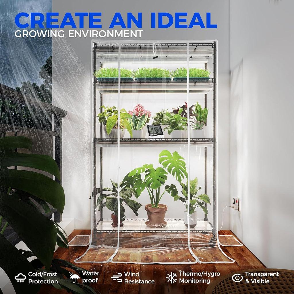 Barrina CX5Z Indoor Greenhouse with Grow Light, 180W, 4-Tier 35.4x13.8x59IN | Full Spectrum T8 Plant Lights, Portable