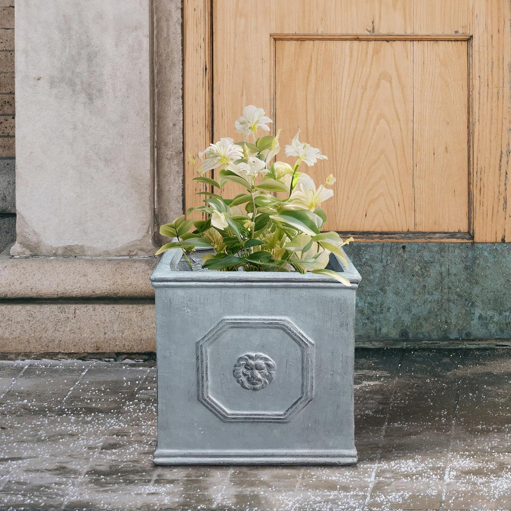 Kante Small Square Dusty Blue Concrete Planter 10.2" W, Outdoor | Rubber Plug for Indoor, Drainage for Garden