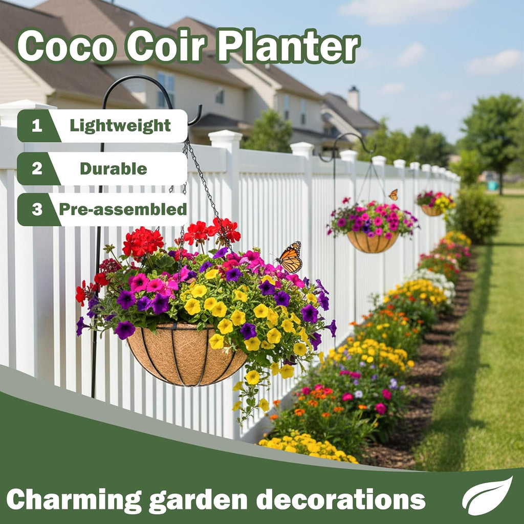 4 Pack 14 Inch Hanging Baskets for Plants Outdoor Metal Hanging Planter Basket with Coco Coir Liner Hanging Flower