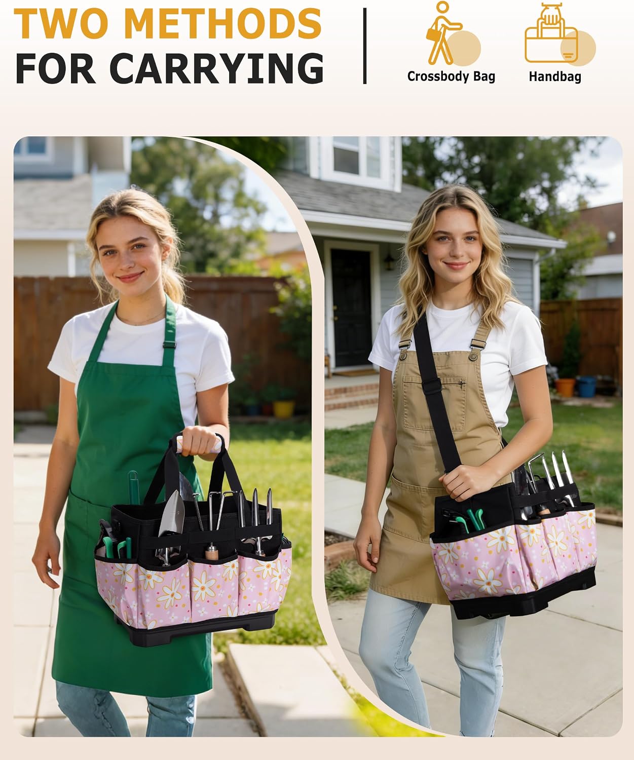 Marscamd Garden Tool Bag with Hard Bottom, Garden Tote with Shoulder Strap | Multiple Pockets, No Accessories Included