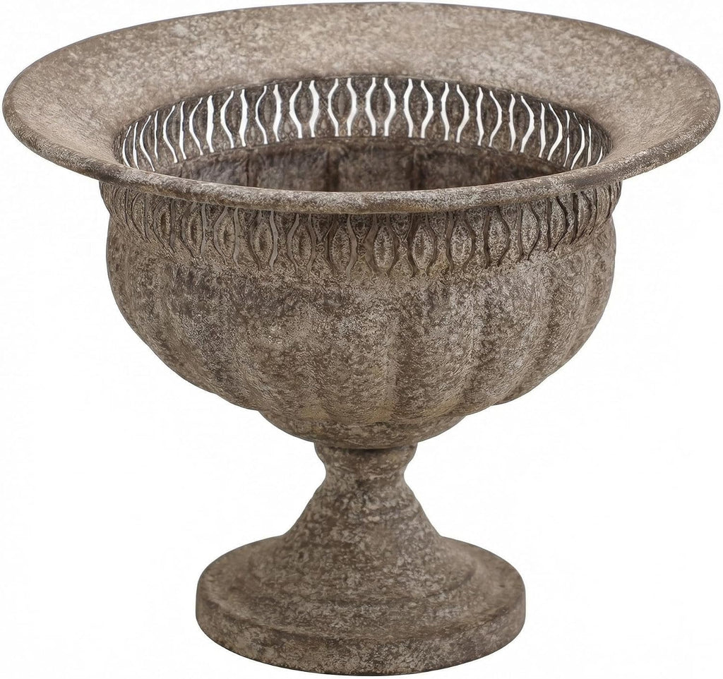 Vintage Urn Planter with Embossed Pattern, Imitation Stone Finish Flower Pot, Distressed Classic Plant Pot for Outdoor