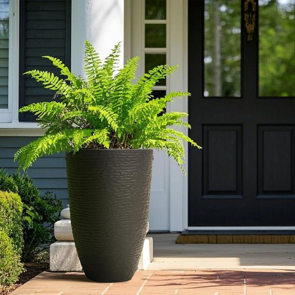 Worth Garden 21" H Tall Planters 2 Pack - 14'' Dia Resin Large Round Black Flower Pots for Outdoor Plants Trees