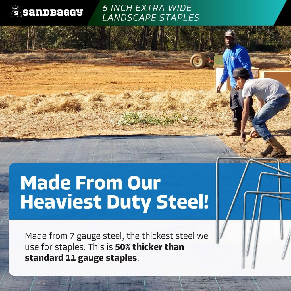 Sandbaggy 6" Wide Landscape Staples - Extra Heavy Duty: 7 Gauge Galvanized Steel - Hold Down Pipes, Landscape Fabric