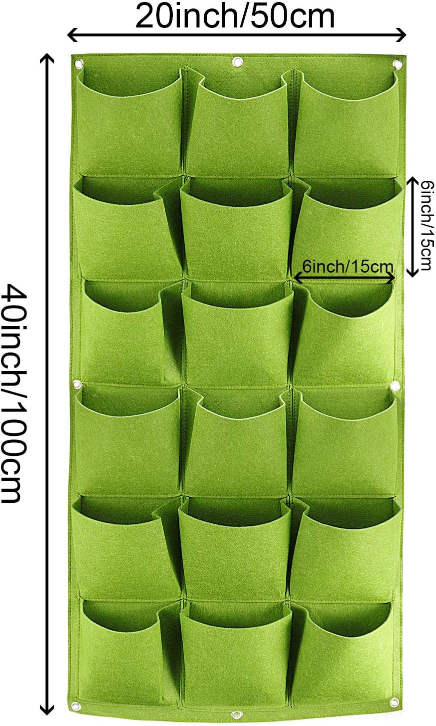 ZOENHOU 2 Pack Total 36 Roomy Pockets Green Vertical Garden Planter, Wall-Hanging Flower Pot Bags, Felt Wall Mount