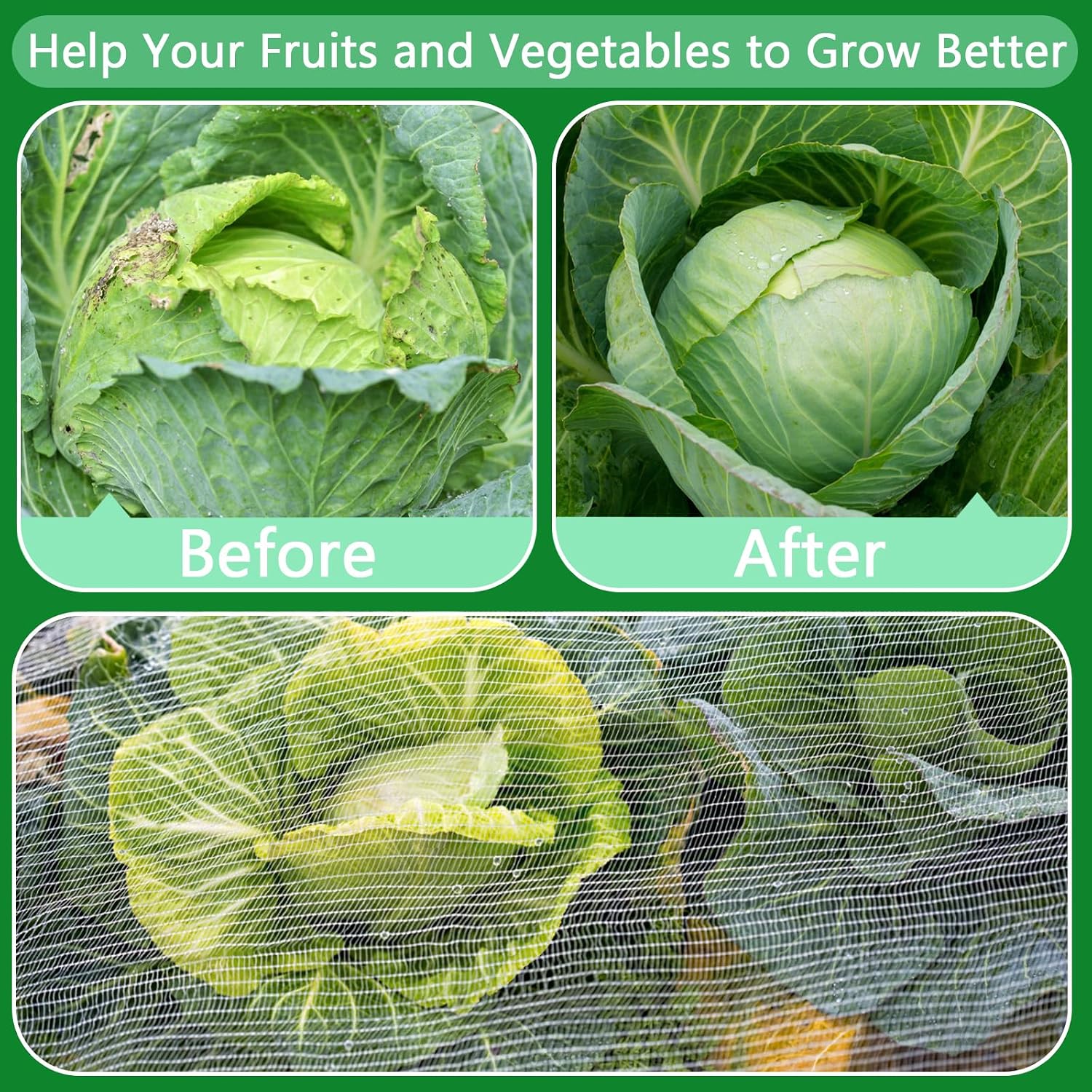Benvo Garden Netting Plant Cover Net Mesh Protection Hoops for Vegetables Fruits Flowers Trees Crops to Grow Better Bug
