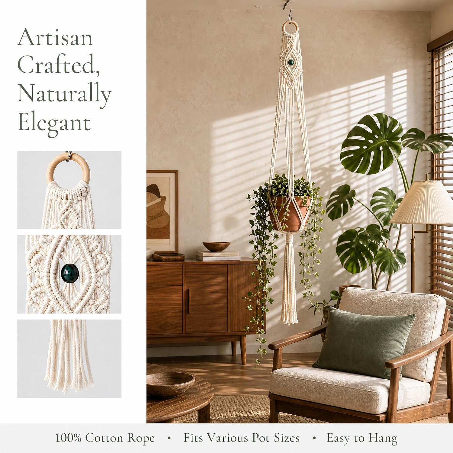 8-Pack Boho Plant Hanger, Macrame Pot Holder,Hanging Planter/Indoor/Balcony/Window Decoration Length 39" (Not Pot and