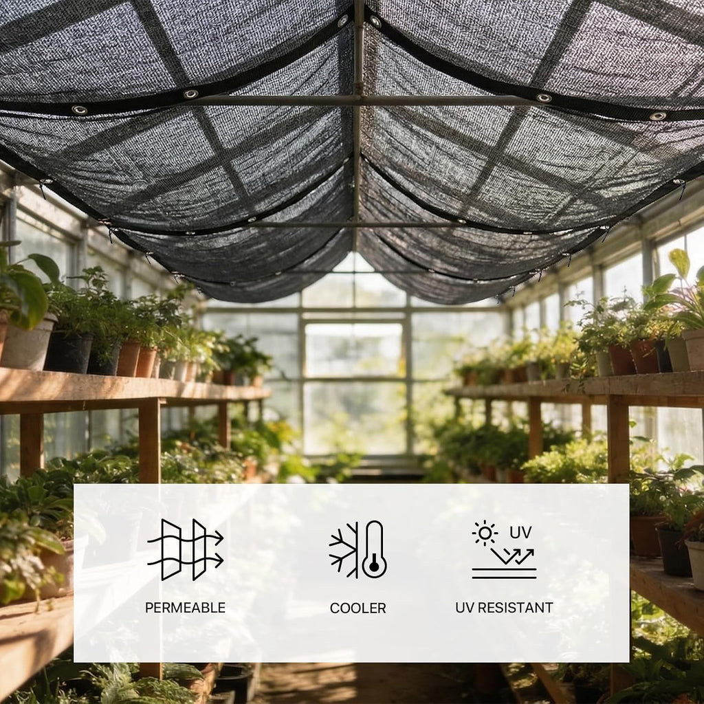 Amgo 30% Black Shade Cloth, 8FT x 16FT Mesh Tarp, Black Sun Shade Netting with HDPE Material and Heavy Duty Grommets