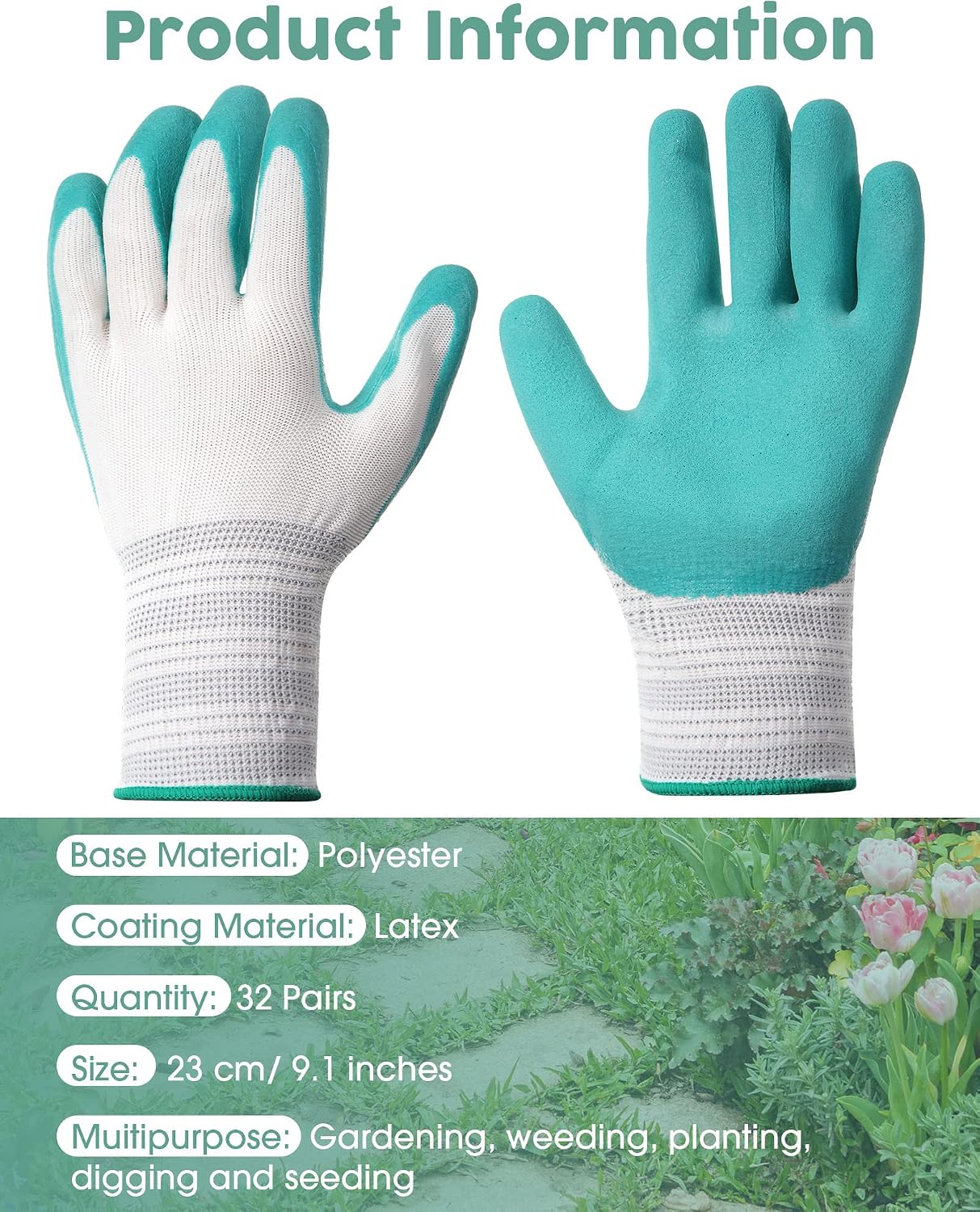 Potchen 32 Pairs Garden Gloves for Women Ladies' Gardening Gloves Bulk Breathable Rubber Coated for Yard Garden