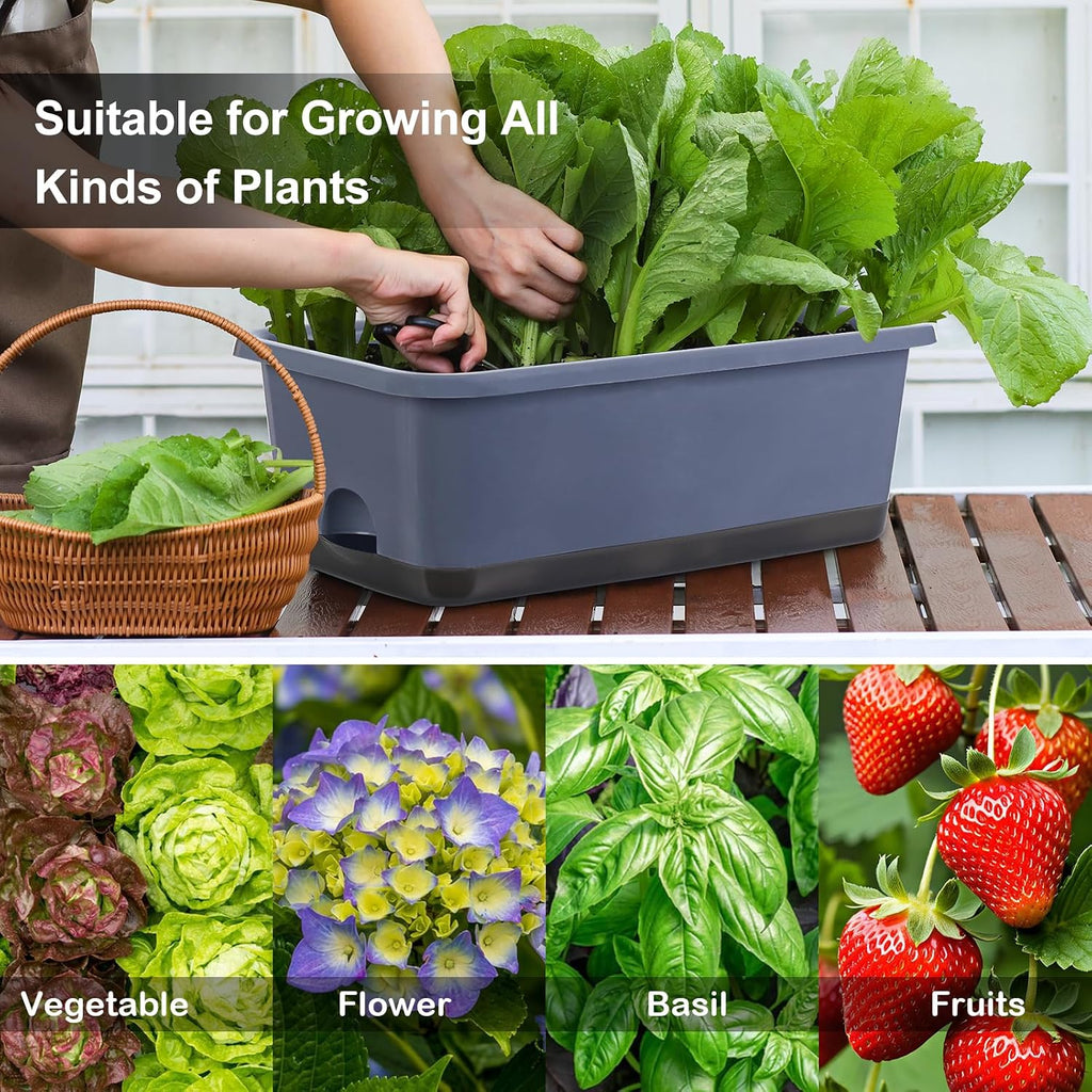 Window Box Planter 8 Pcs, 17 Inches Rectangle Flower Pots with Drainage Holes and Trays, Vegetable Planters for