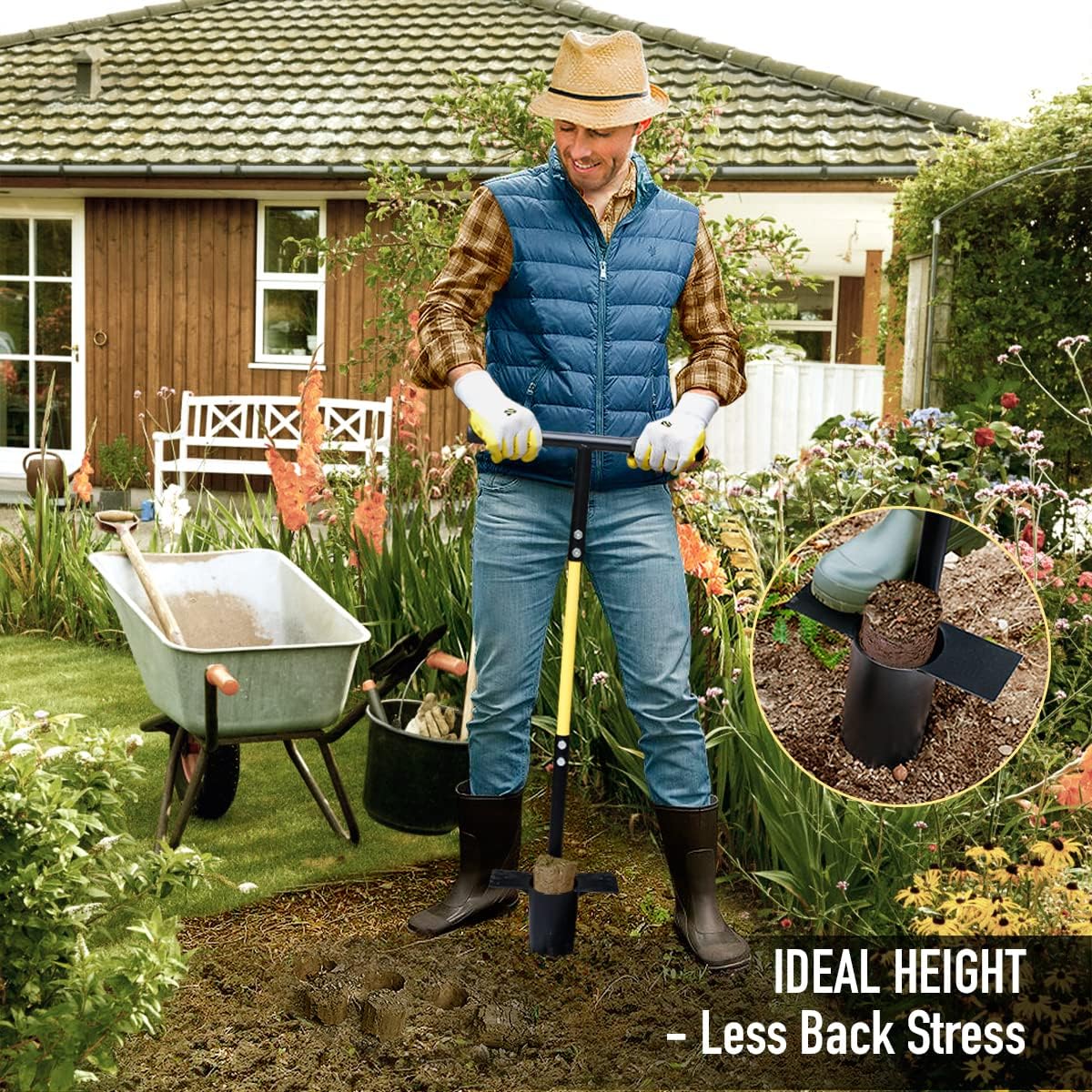 Bulb Planter Tool, Long Handle Sod Plugger with Serrated Base, Automatic Soil Releasing Small Bulb Transplanter for