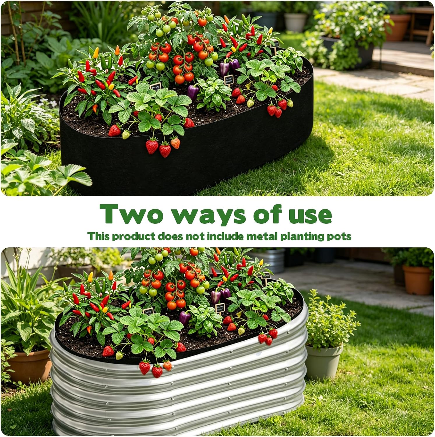 2 Sets Raised Garden Bed Liner Bag, 4 x 2 x 1 ft Oval Breathable Grow Bed Fabric Liners with Clips Gloves, Garden Grow