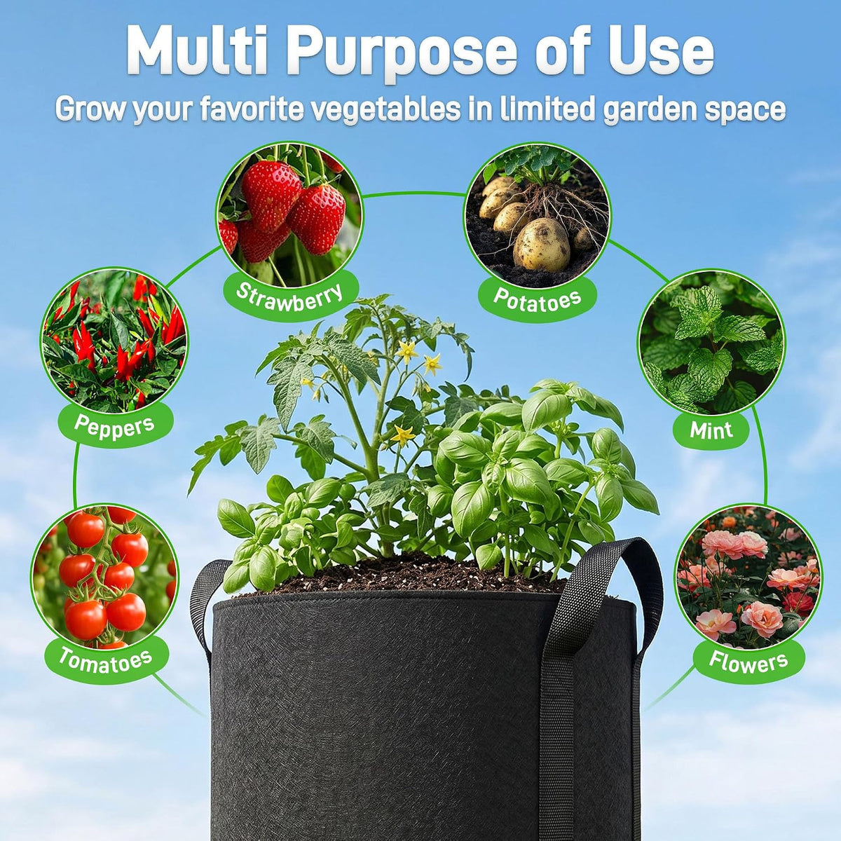 Mulctun 5Pcs 20 Gallon Potato Grow Bags, Grow Bags with Harvest & Visible Windows,Potato Bags for Growing Potatoes with