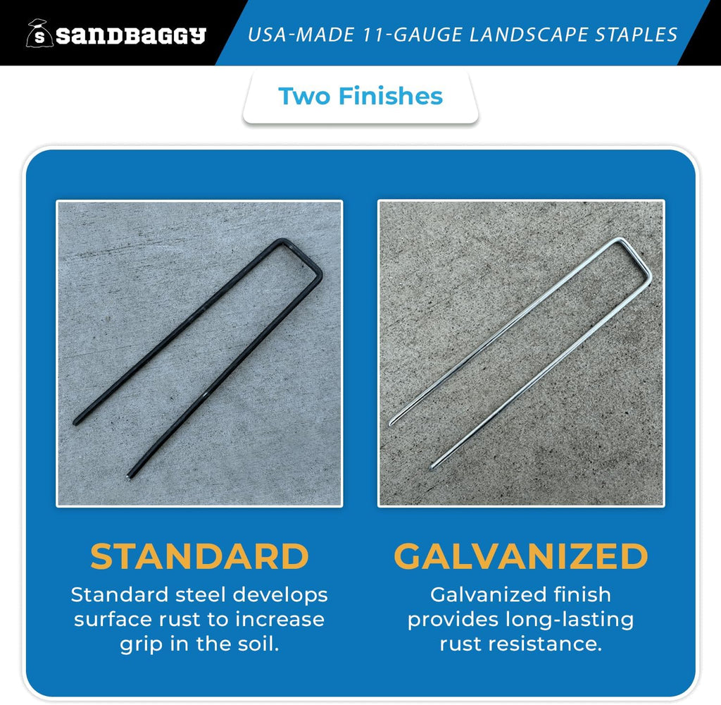 Sandbaggy USA Made 6-inch Landscape Staples - Garden Stakes - Landscaping Fabric, Netting, Sod, Artificial Turf