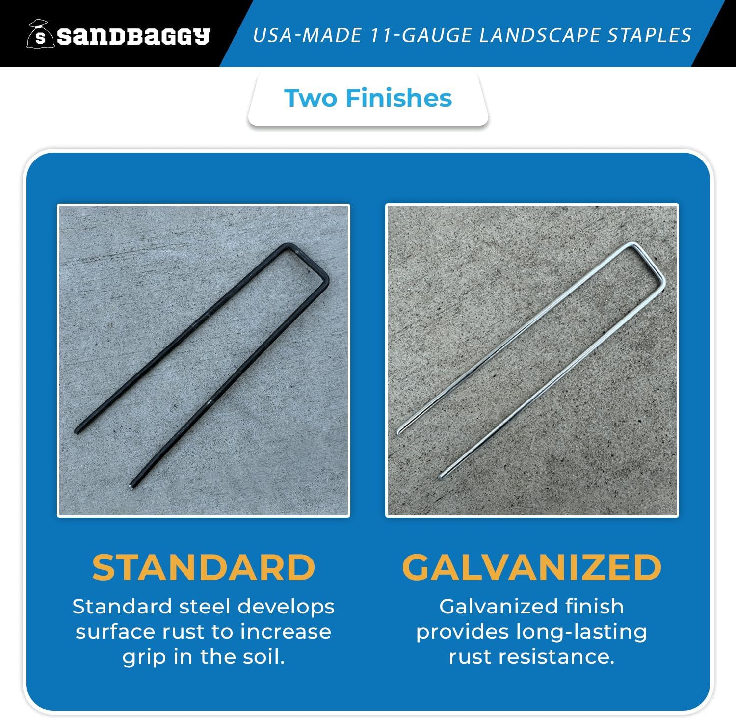 Sandbaggy USA Made 6-inch Landscape Staples - Garden Stakes - Landscaping Fabric, Netting, Sod, Artificial Turf