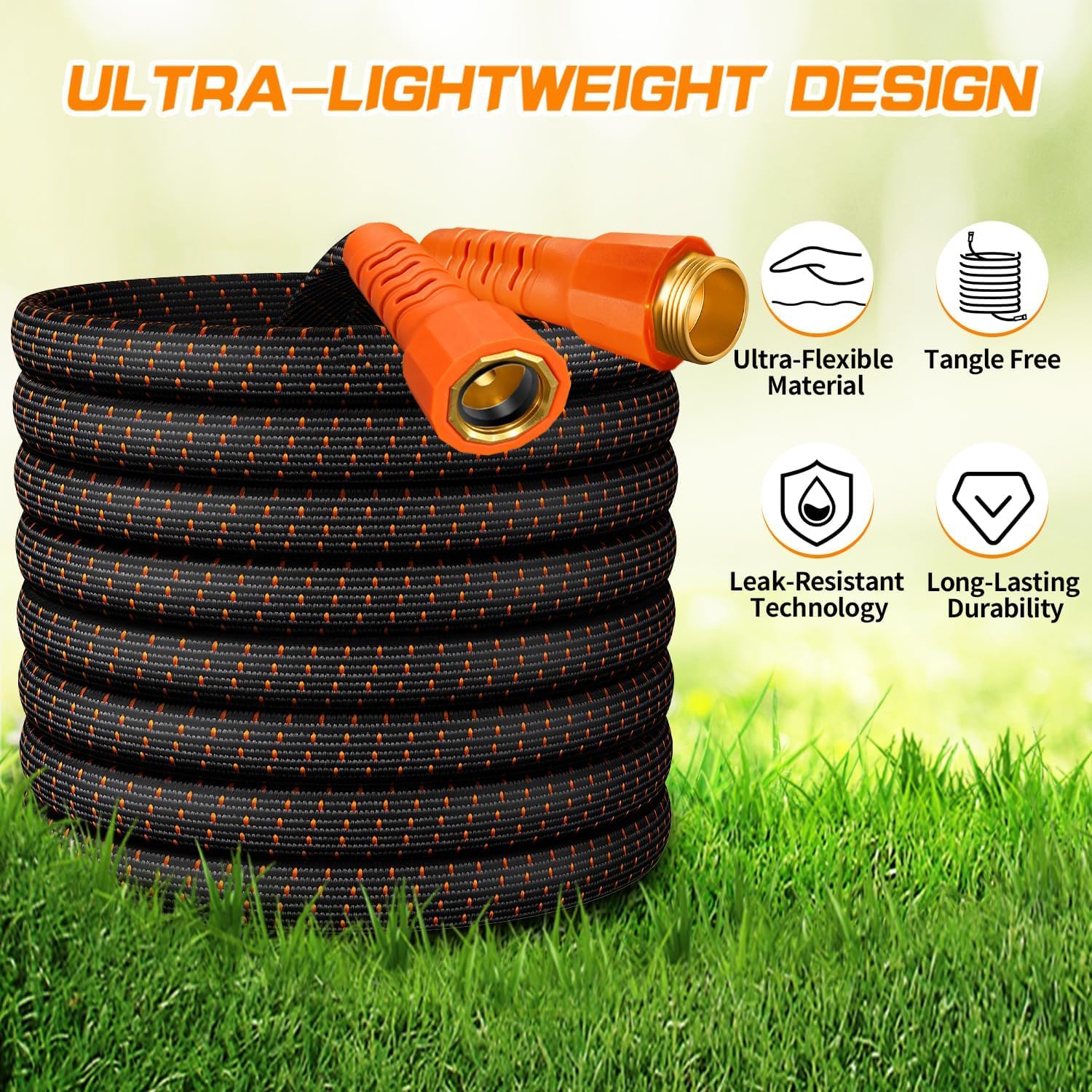 50FT Flexible Garden Hose & 10Modes Nozzle,Lightweight Water Hose,Kink-Free,All-Weather Heavy Duty Hose for RV,Boat,Car