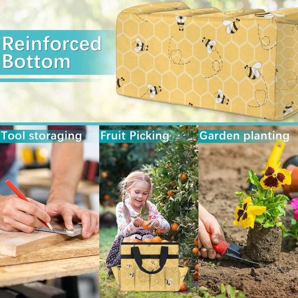 Yellow Bee Gardening Tool Bag,Heavy Duty Garden Tote Bag,Portable Oxford Gardening Storage Basket Organizer Handbag