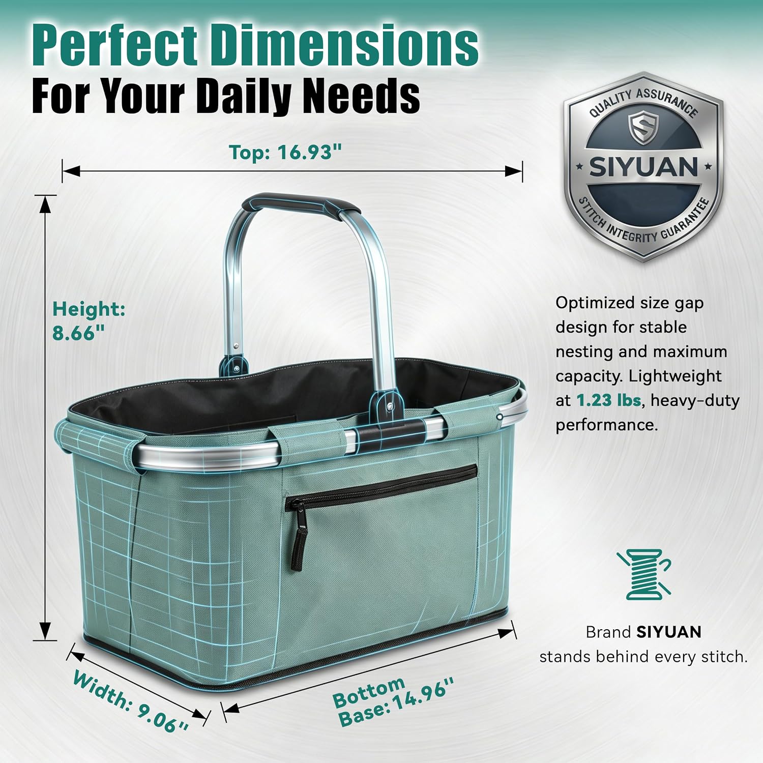 Picnic Basket, SIYUAN Shopping Basket with Handle 22L Collapsible Grocery Basket Portable Folding Basket for Marketing