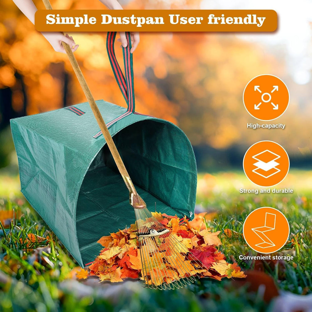 4-Pack 53-Gallon Reusable Collapsible Heavy Duty Leaf Bags with Dustpan | For lawn, garden, grass clippings, yard
