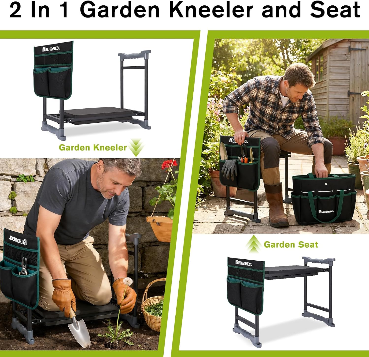 Garden Kneeler and Seat with Umbrella,Heavy Duty Gardening Bench and Stool | 2-in-1 Foldable Gardening Stool with