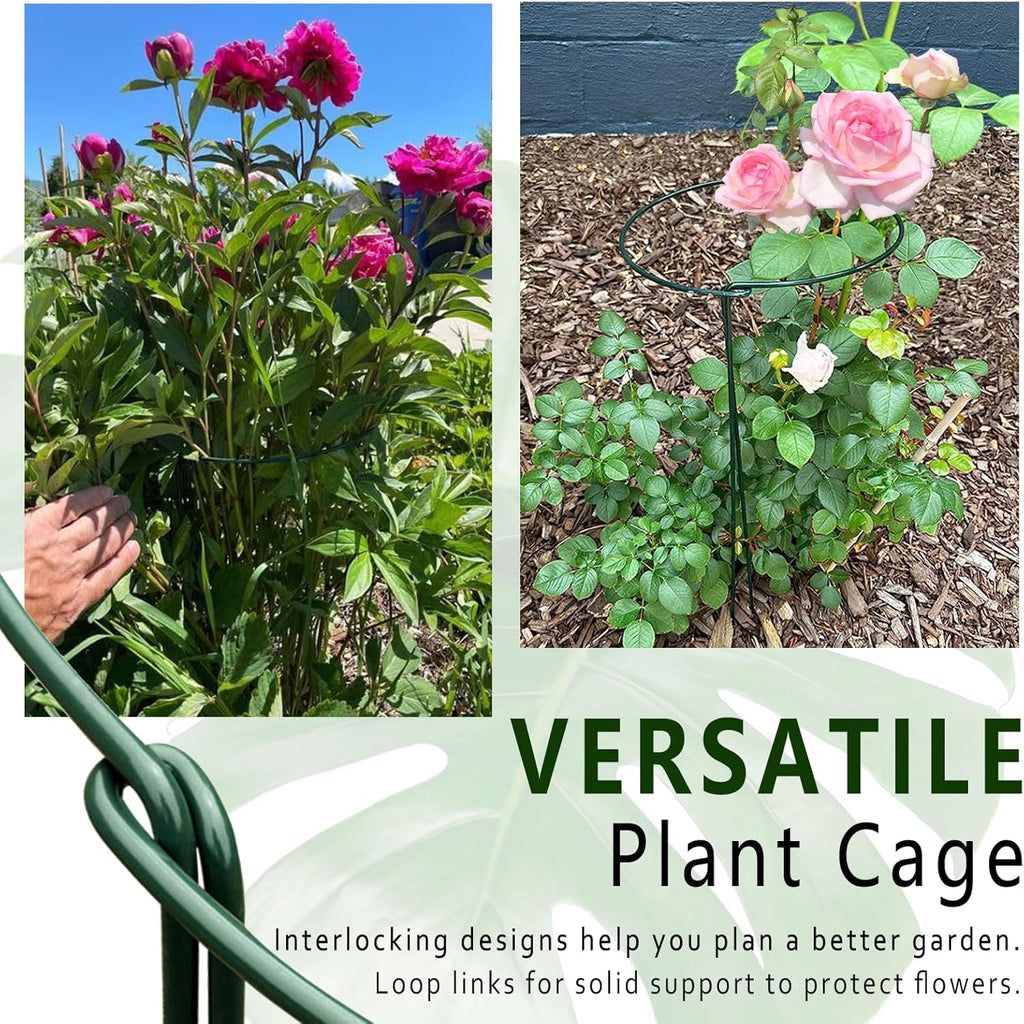 6 Pack Threaded Lock Metal Plant Support Stakes - 25" H Tall Peony Cage, Reusable Detachable Garden Ring for