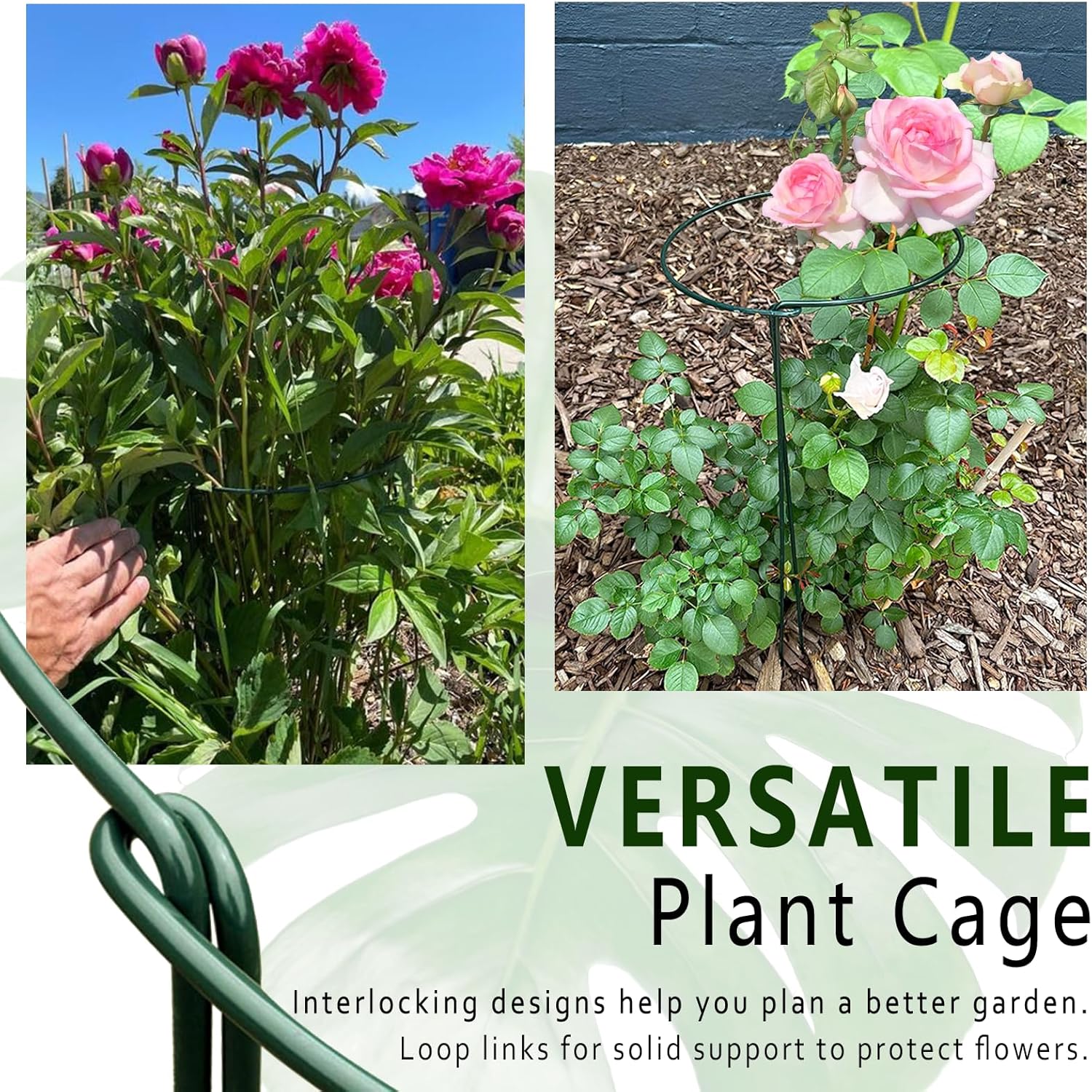 6 Pack Threaded Lock Metal Plant Support Stakes - 25" H Tall Peony Cage, Reusable Detachable Garden Ring for