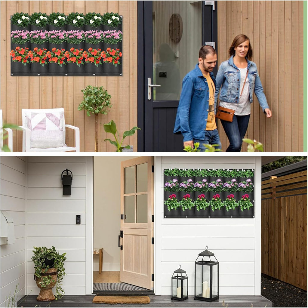 LITLANDSTAR 18 Pockets Hanging Grow Bags, 2 Pack Horizontal Wall Planter Plant Grow Bags Outdoor Indoor Hanging Planter