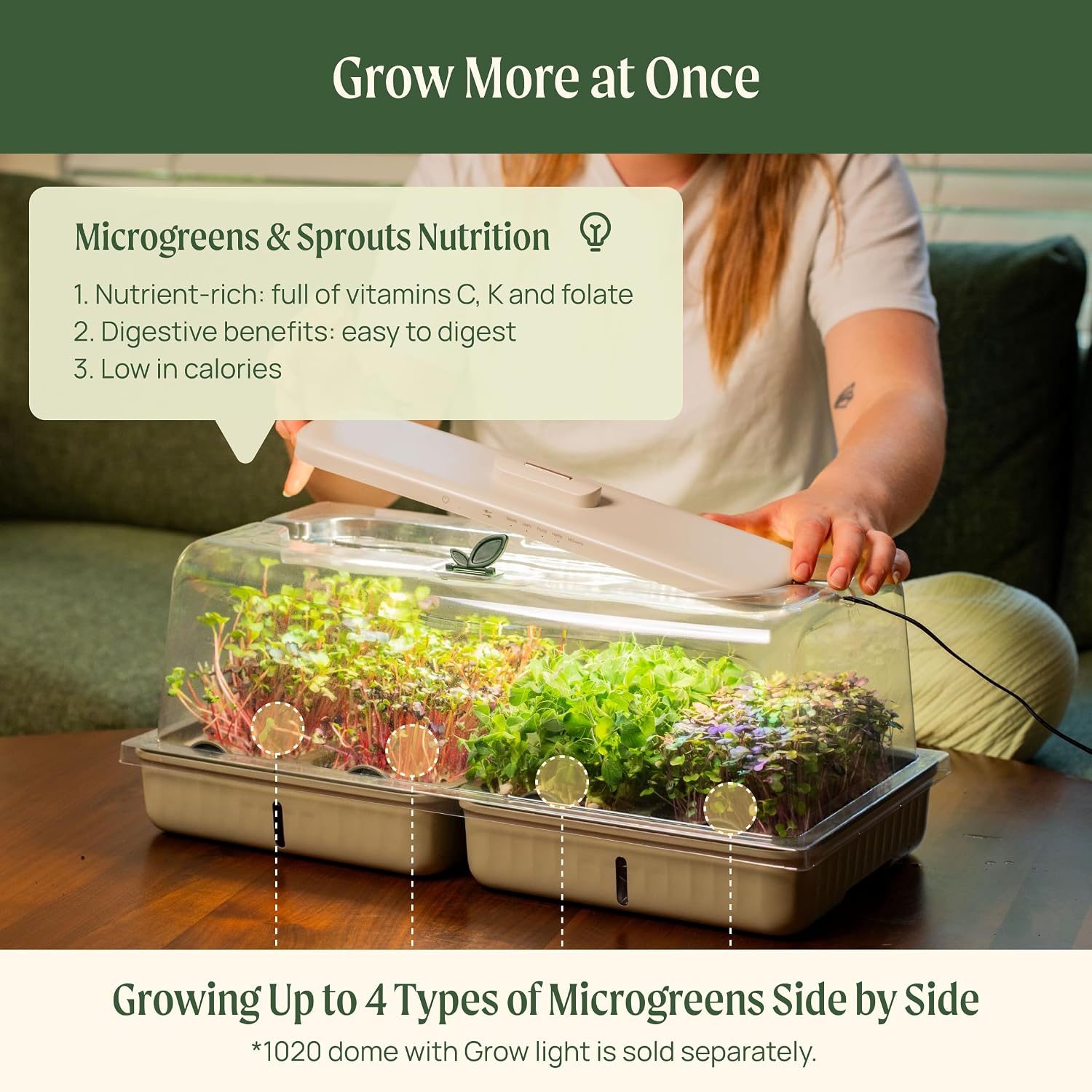 Self-Watering Microgreens Growing Kit with 20 Capillary Grow Mats and Humidity Domes, 4 Trays for Growing Multiple